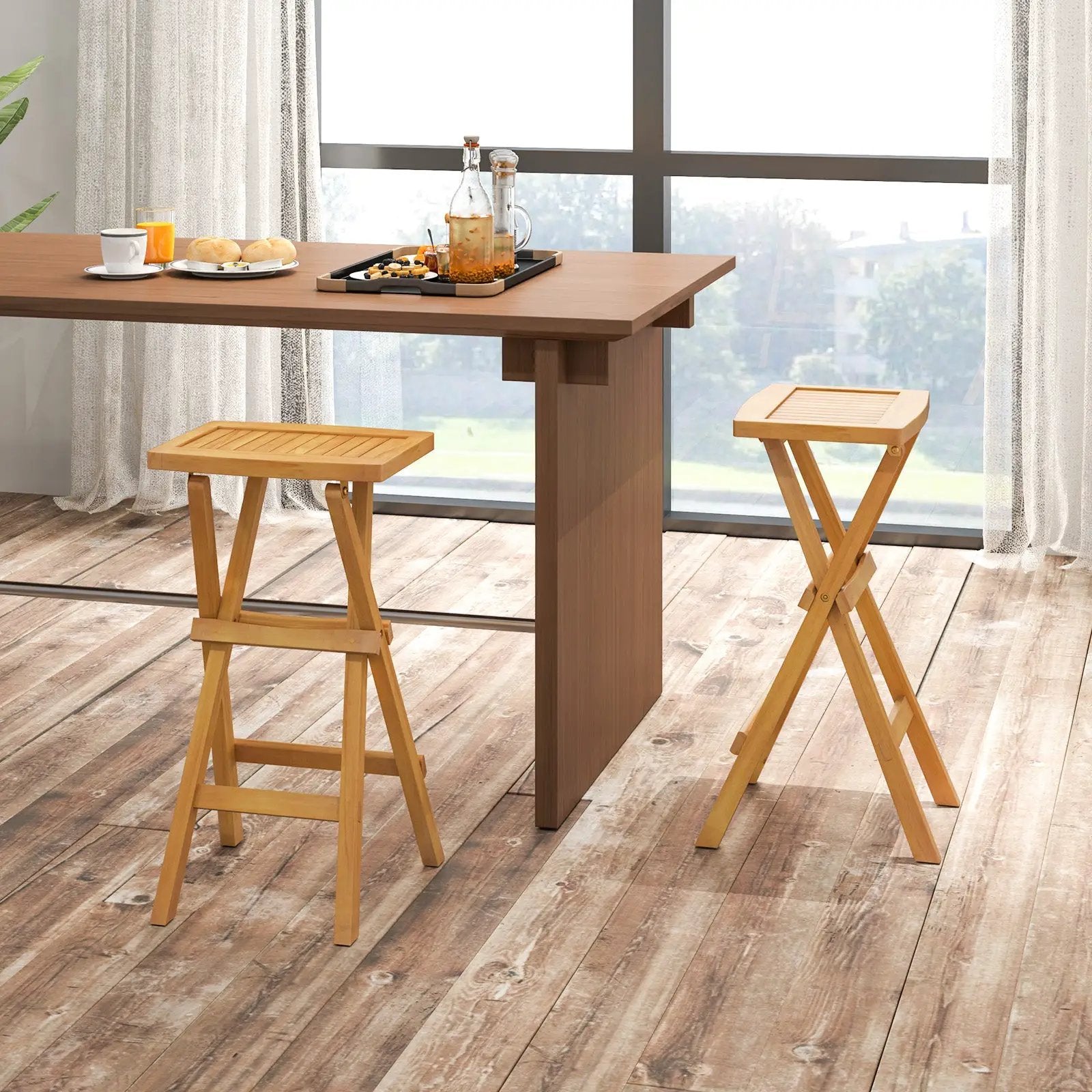 Set of 2 No Assembly Outdoor Bar Stools with Countered Seat by DirectDeals