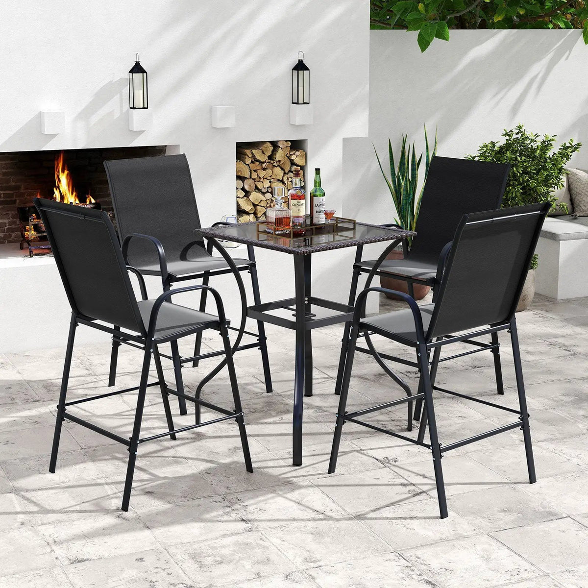 Outdoor Bar Stools Set of 2 29 Inch Fabric Bar Height Stools with Armrests by DirectDeals