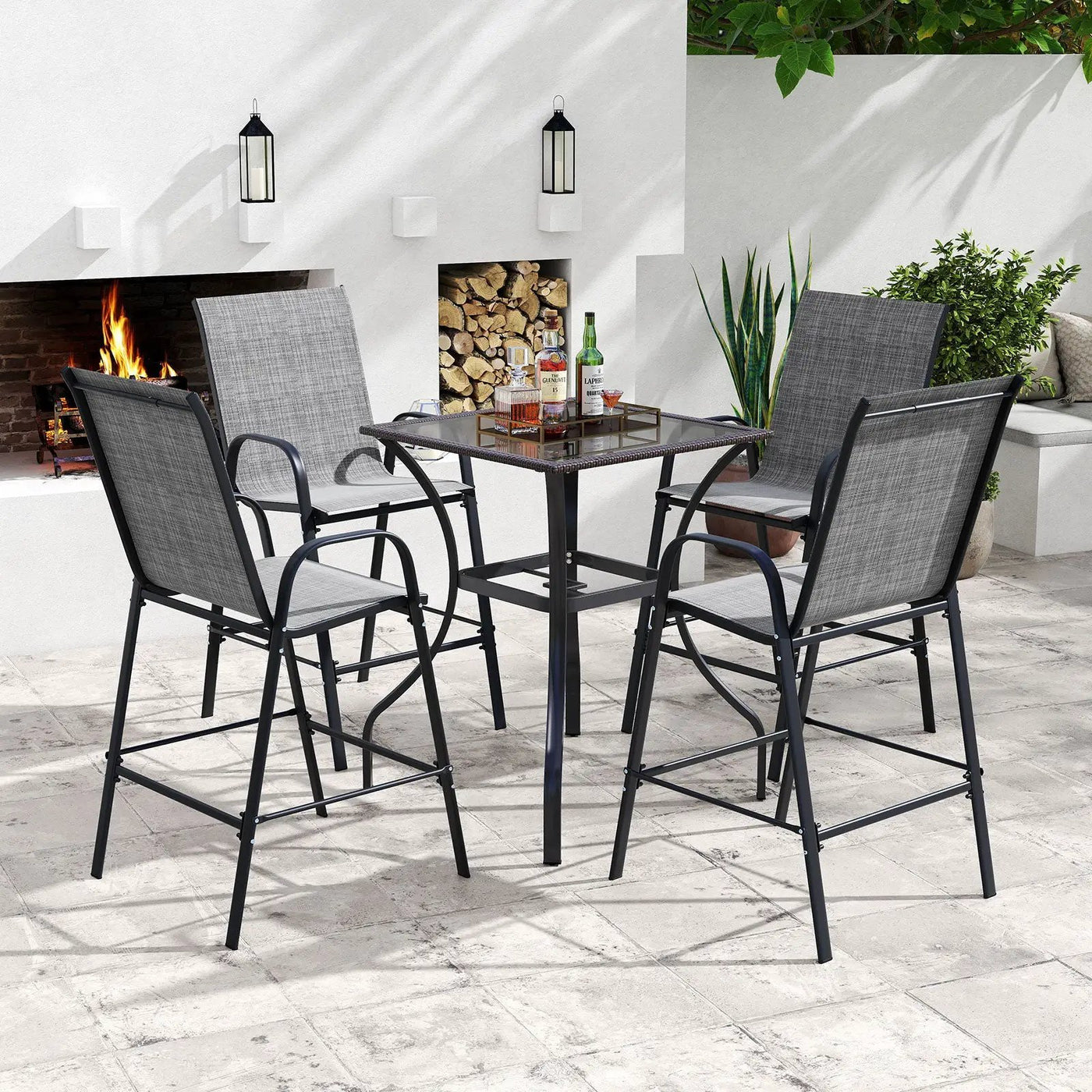 Outdoor Bar Stools Set of 2 29 Inch Fabric Bar Height Stools with Armrests by DirectDeals