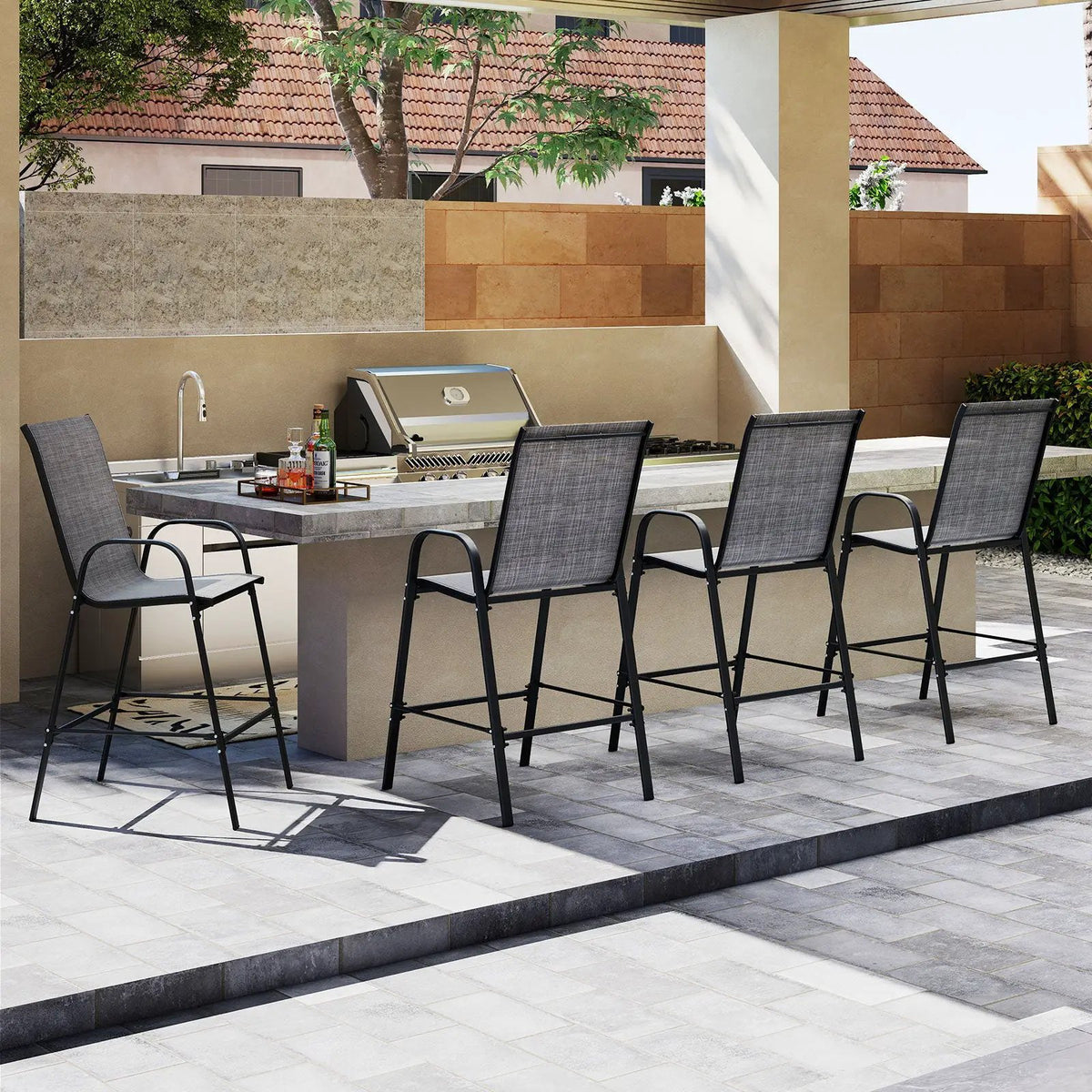 Outdoor Bar Stools Set of 2 29 Inch Fabric Bar Height Stools with Armrests by DirectDeals