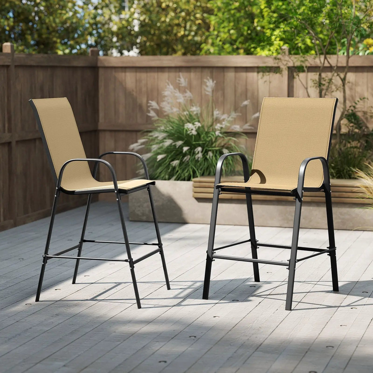 Outdoor Bar Stools Set of 2 29 Inch Fabric Bar Height Stools with Armrests by DirectDeals