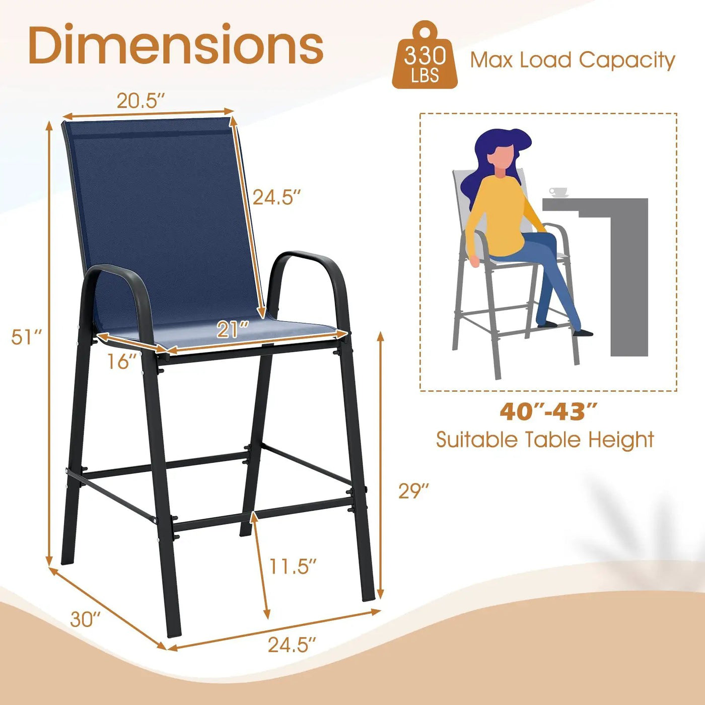 Outdoor Bar Stools Set of 2 29 Inch Fabric Bar Height Stools with Armrests by DirectDeals