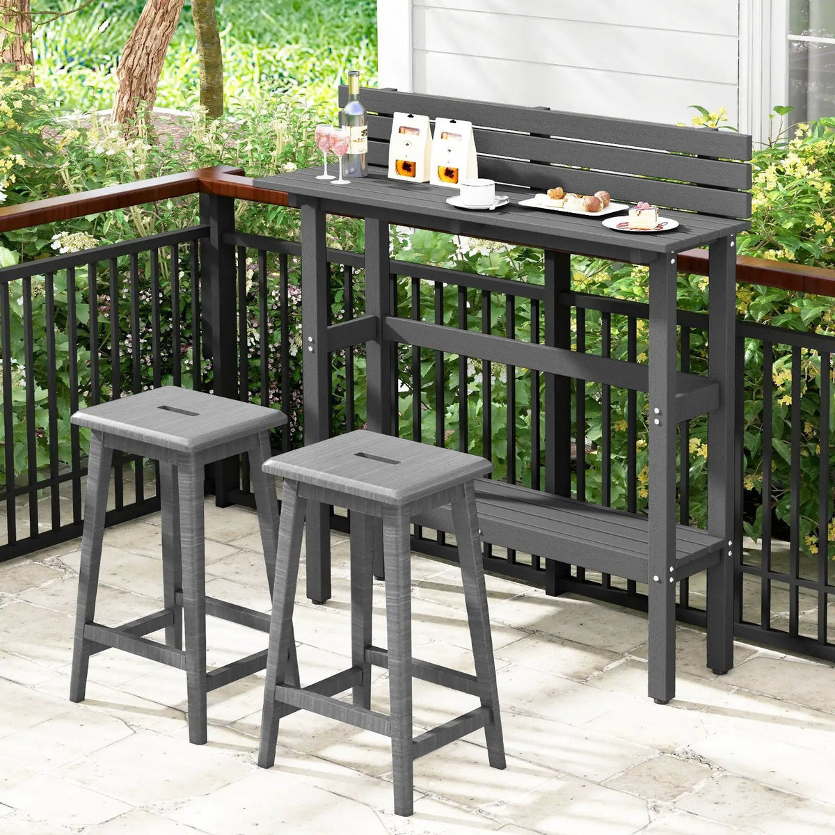 48 Inch Patio Pub Height Table with Storage Shelf and Adjustable Foot Pads by DirectDeals