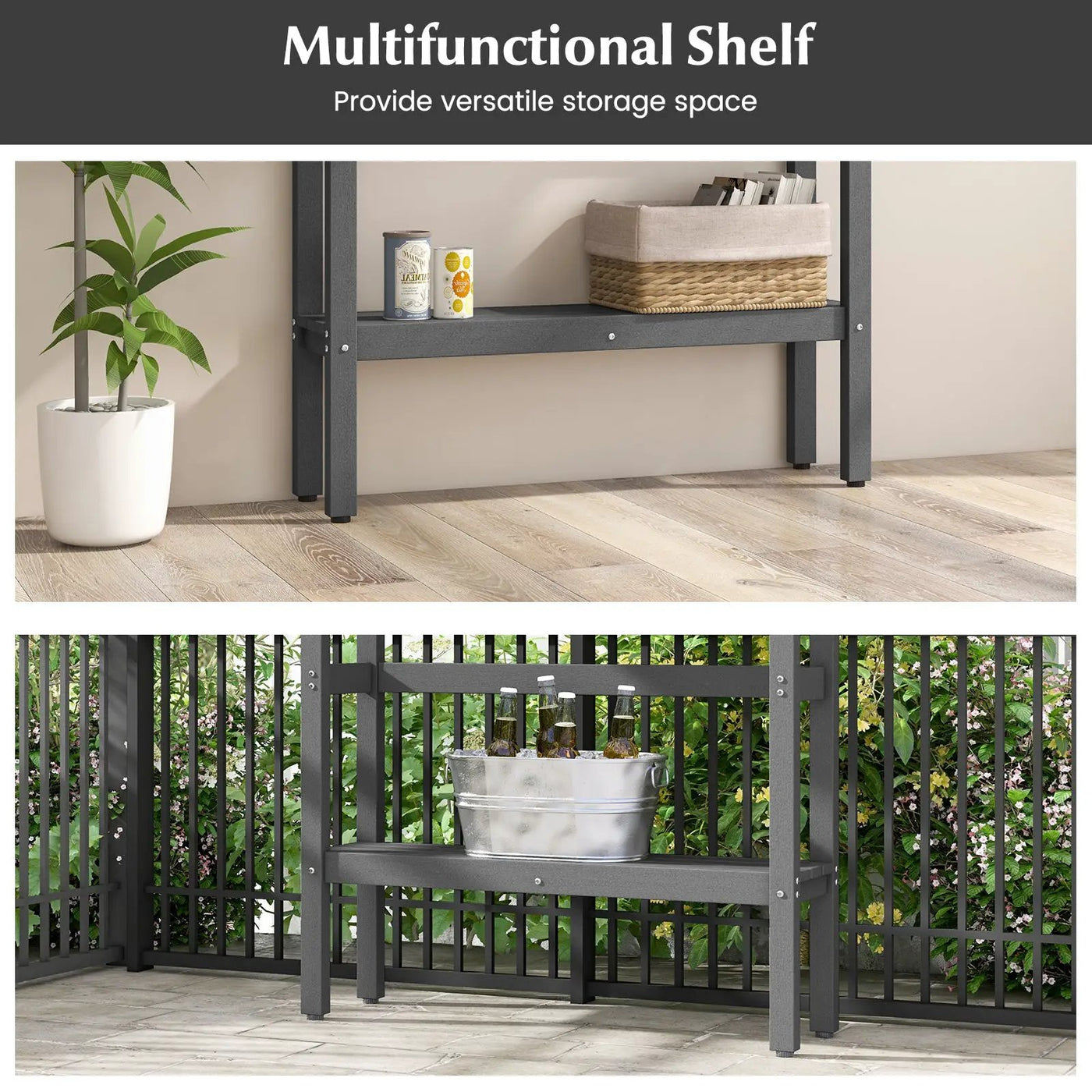 48 Inch Patio Pub Height Table with Storage Shelf and Adjustable Foot Pads by DirectDeals