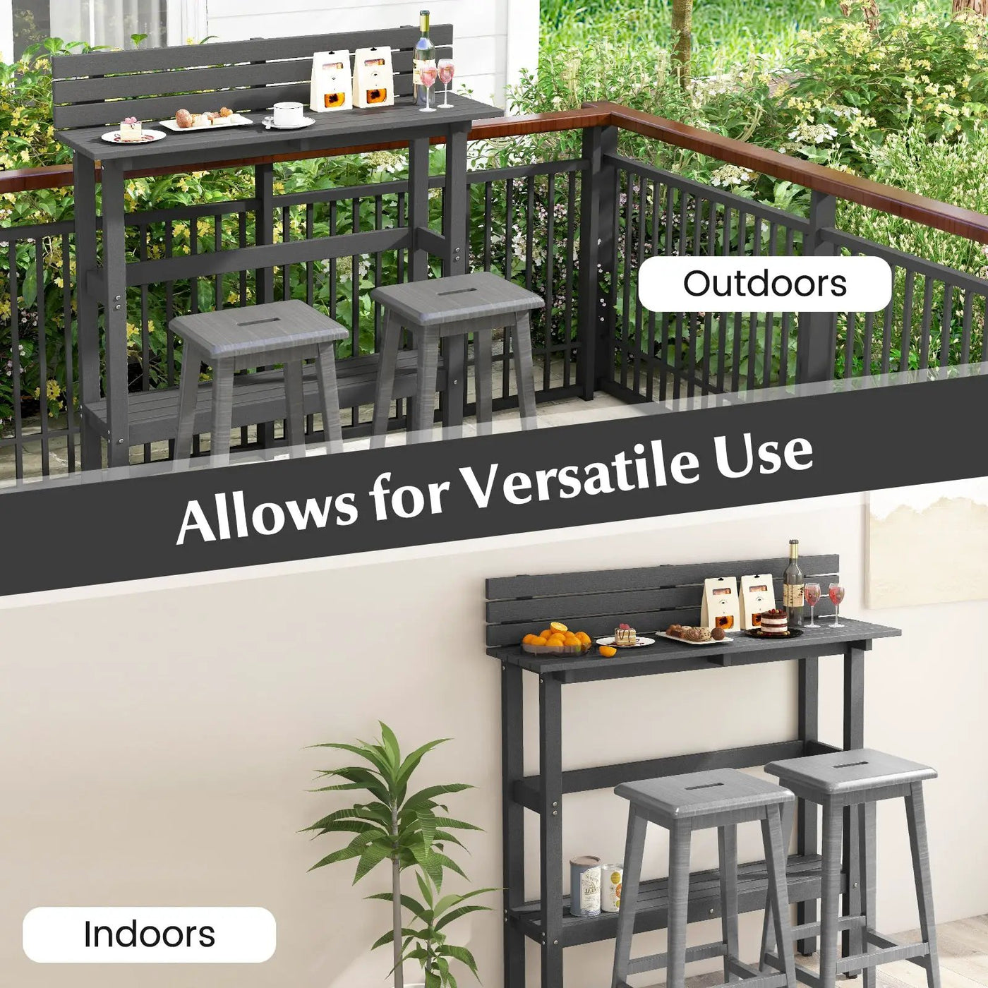 48 Inch Patio Pub Height Table with Storage Shelf and Adjustable Foot Pads by DirectDeals