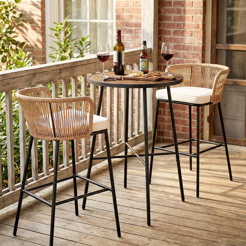 Outdoor Bar Table 41 inch Bar Height Patio Round Table with Acacia Wood Top and Metal Frame by DirectDeals