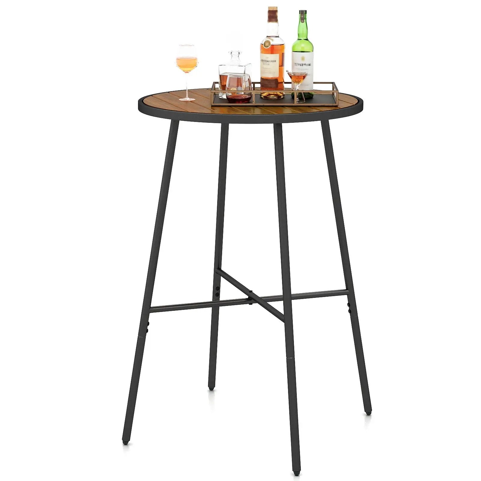 Outdoor Bar Table 41 inch Bar Height Patio Round Table with Acacia Wood Top and Metal Frame by DirectDeals