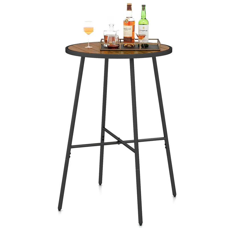 Outdoor Bar Table 41 inch Bar Height Patio Round Table with Acacia Wood Top and Metal Frame by DirectDeals
