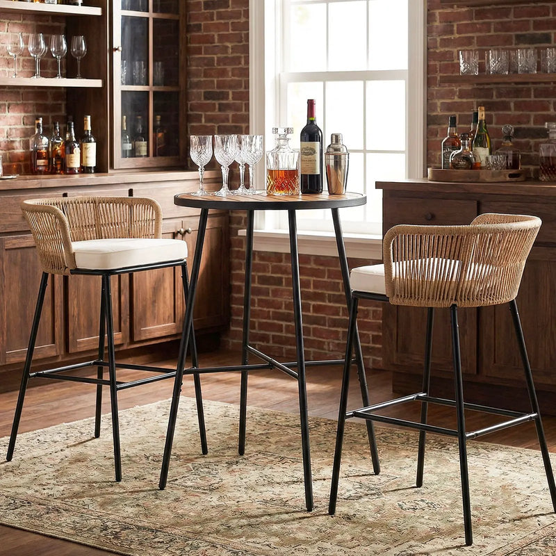 Outdoor Bar Table 41 inch Bar Height Patio Round Table with Acacia Wood Top and Metal Frame by DirectDeals