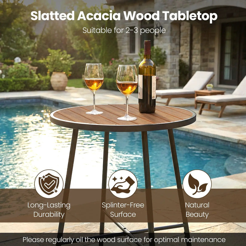 Outdoor Bar Table 41 inch Bar Height Patio Round Table with Acacia Wood Top and Metal Frame by DirectDeals