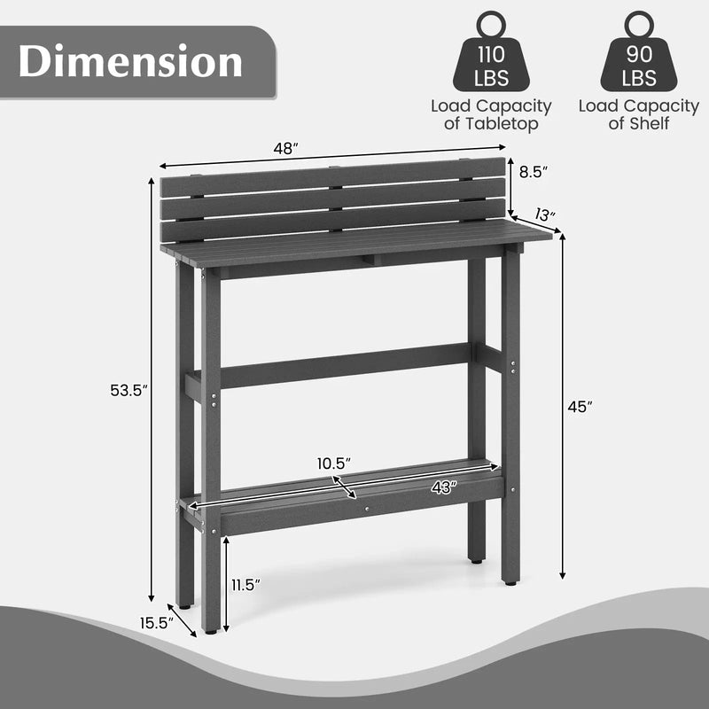48 Inch Patio Pub Height Table with Storage Shelf and Adjustable Foot Pads by DirectDeals