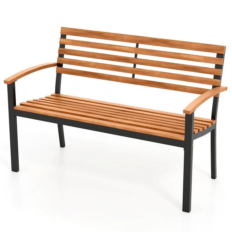 Outdoor Bench Acacia Wood Patio Loveseat with Backrest Armrests by DirectDeals