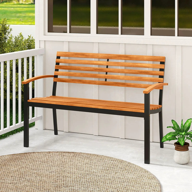 Outdoor Bench Acacia Wood Patio Loveseat with Backrest Armrests by DirectDeals