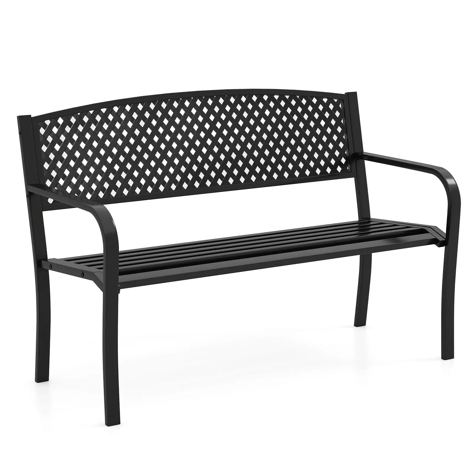 Metal Outdoor Bench with High Back for 2-3-Person Patio Bench-Black by DirectDeals
