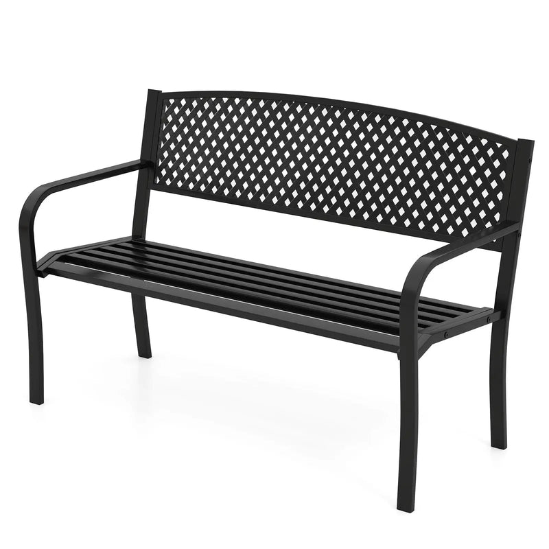 Metal Outdoor Bench with High Back for 2-3-Person Patio Bench-Black by DirectDeals