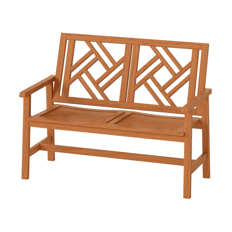 Outdoor Bench Wood 2-Person Patio Loveseat Chair with Geometric Backrest by DirectDeals