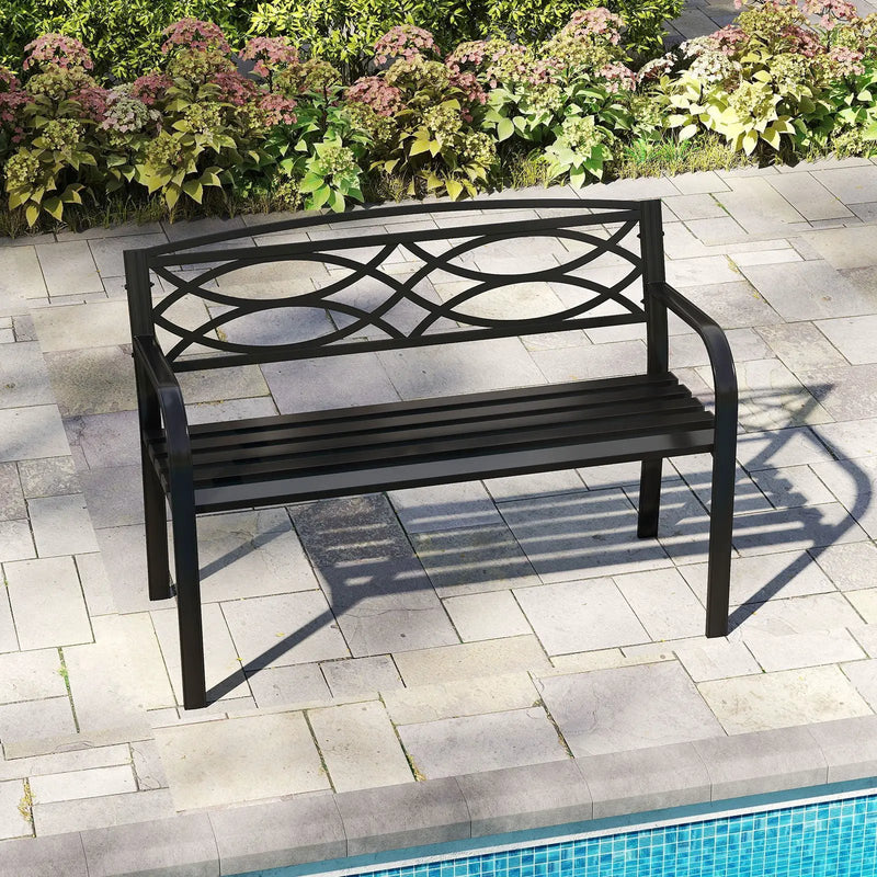 Garden Bench with Curved Armrests and Backrest-Black by DirectDeals