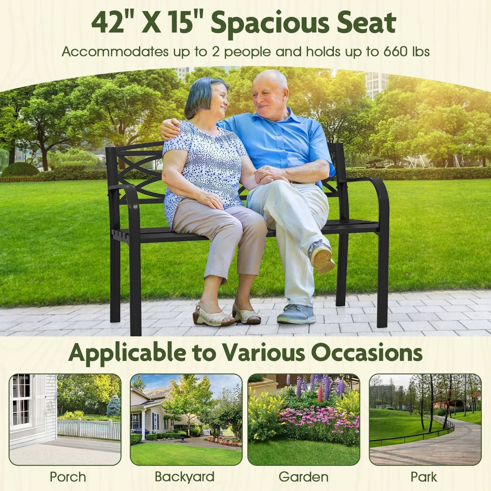 Garden Bench with Curved Armrests and Backrest-Black by DirectDeals