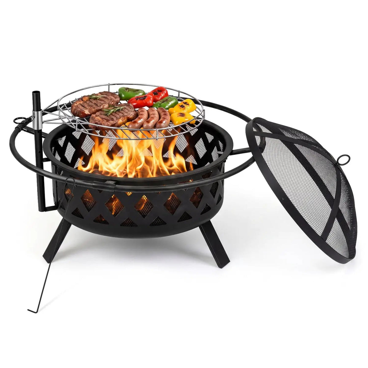 36-Inch Fire Pit Table with Adjustable Rotatable Grill Grate by DirectDeals