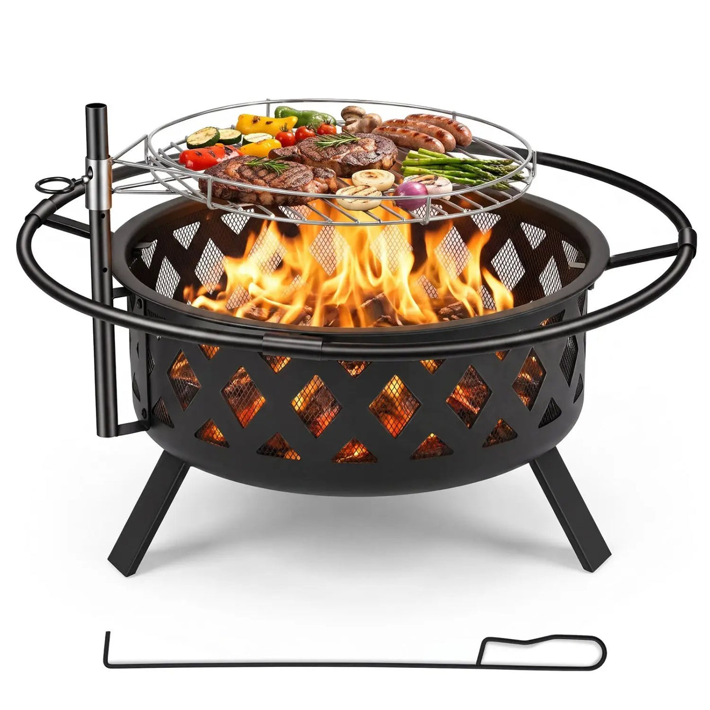 36-Inch Fire Pit Table with Adjustable Rotatable Grill Grate by DirectDeals