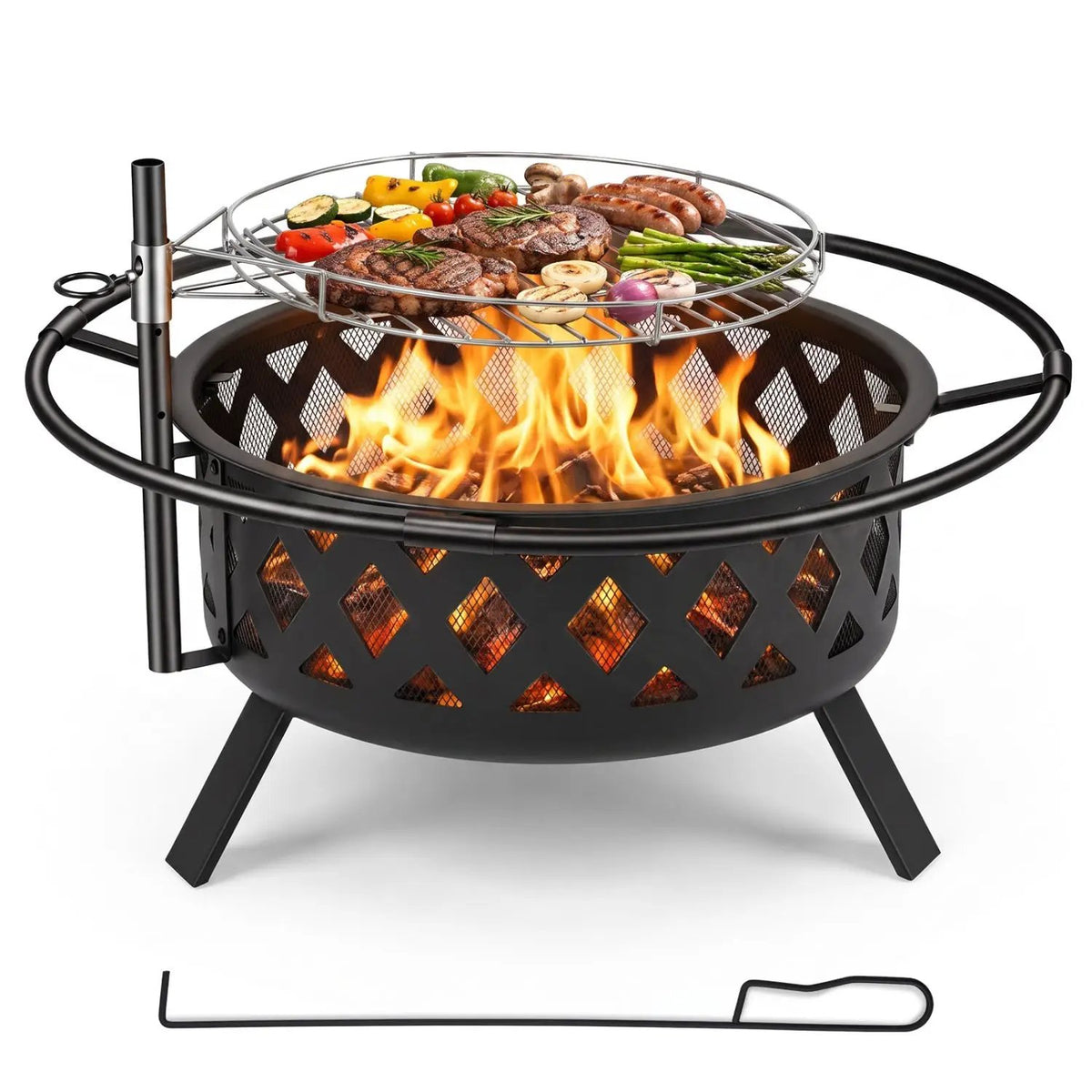 36-Inch Fire Pit Table with Adjustable Rotatable Grill Grate by DirectDeals