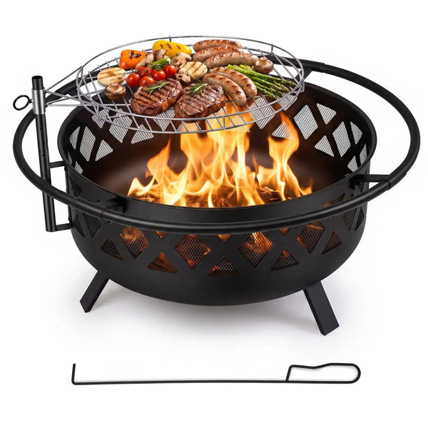 36-Inch Fire Pit Table with Adjustable Rotatable Grill Grate, photo 2 of 4