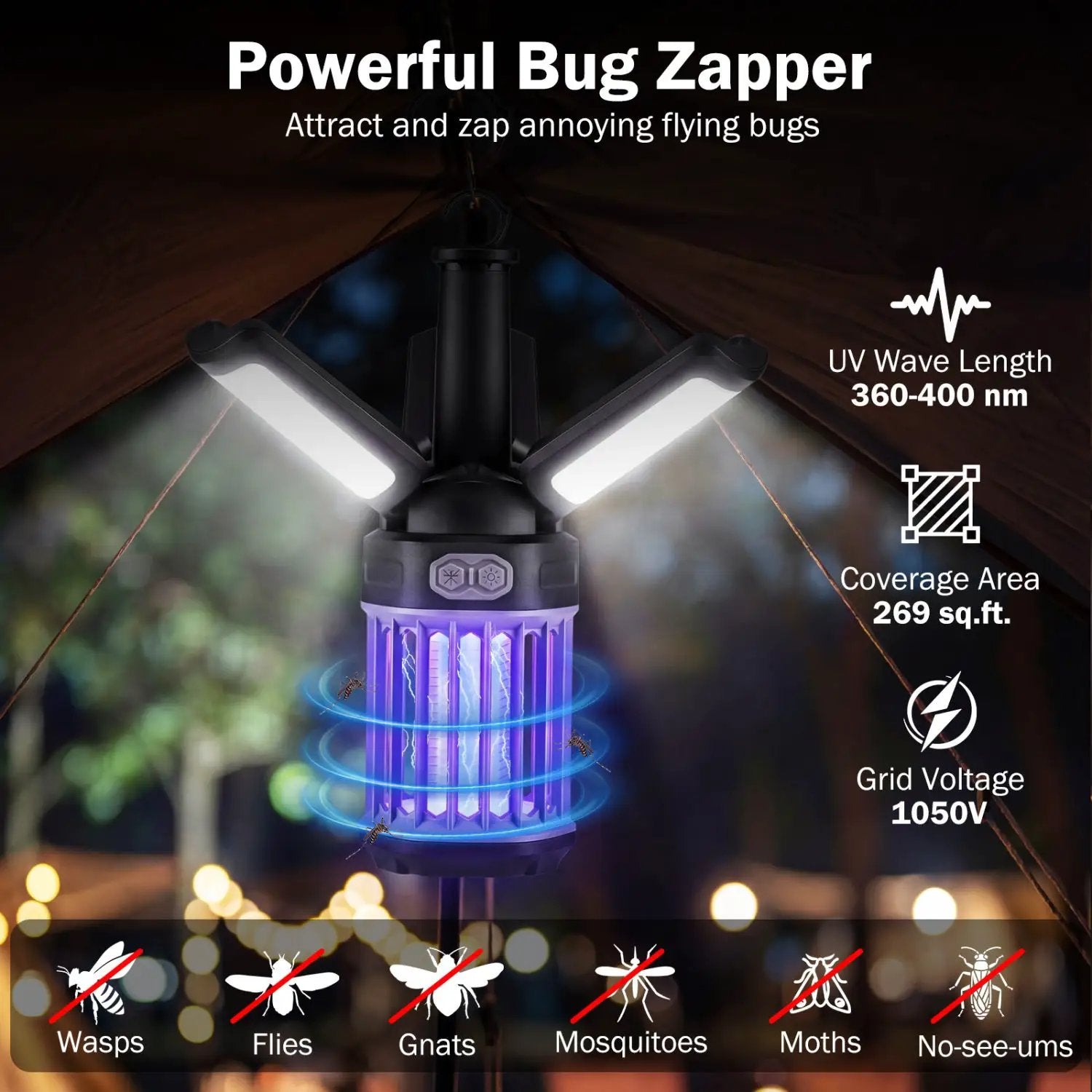 Outdoor Bug Zapper with Foldable Camping Lantern USB by DirectDeals