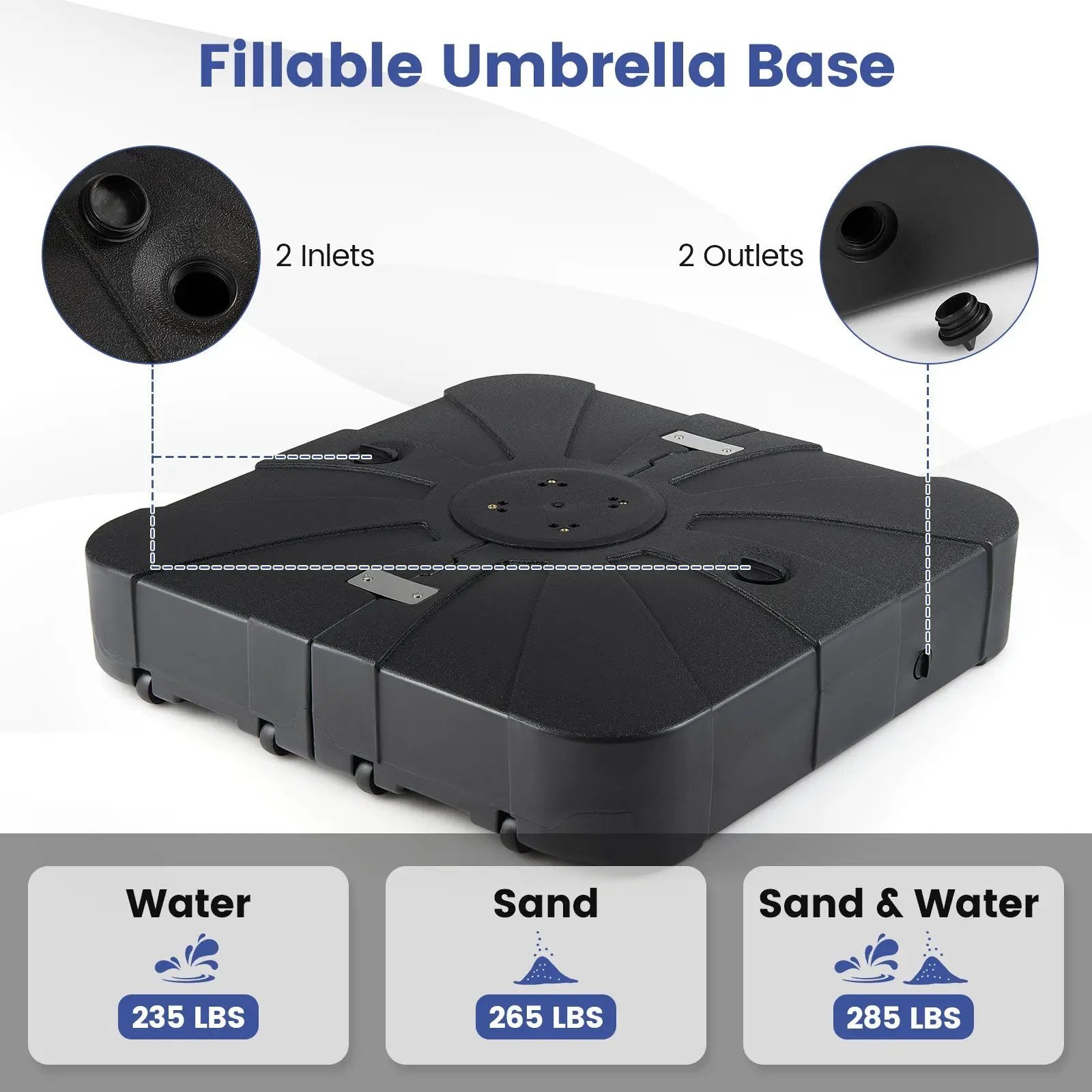 Outdoor Cantilever Umbrella Base Square Water and Sand Fillable Base by DirectDeals