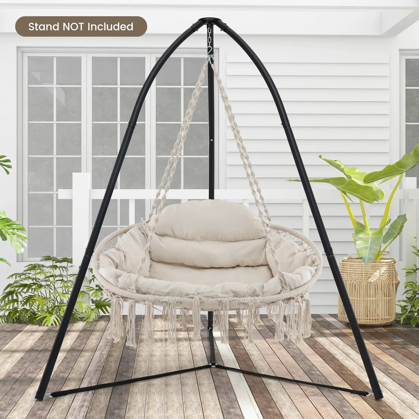 Hand-Woven Rope Hanging Chair with Cushion and Folding Frame by DirectDeals