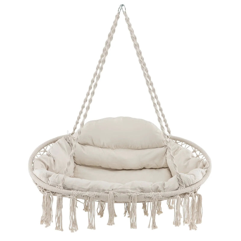 Hand-Woven Rope Hanging Chair with Cushion and Folding Frame by DirectDeals