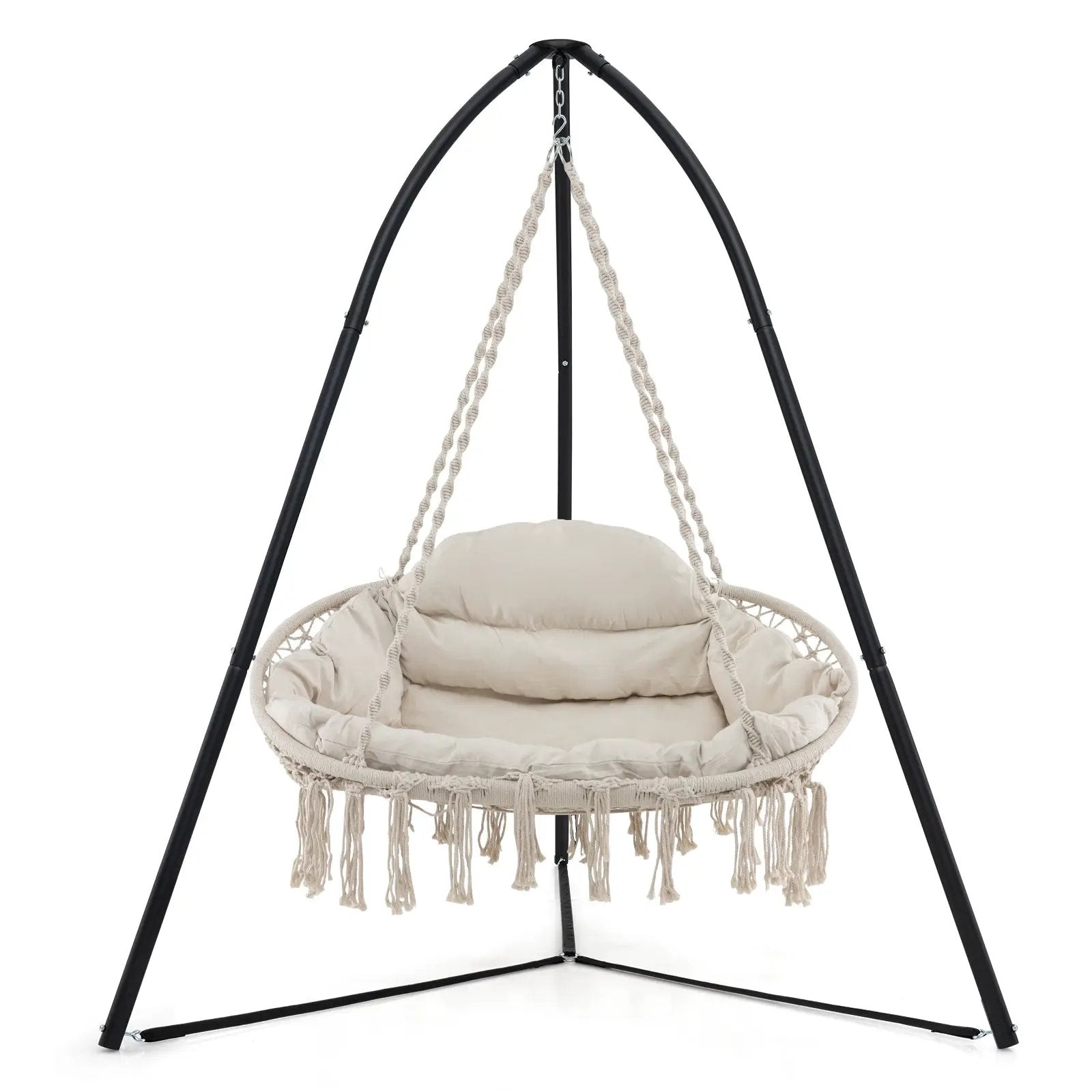 Hand-Woven Rope Hanging Chair with Cushion and Folding Frame by DirectDeals