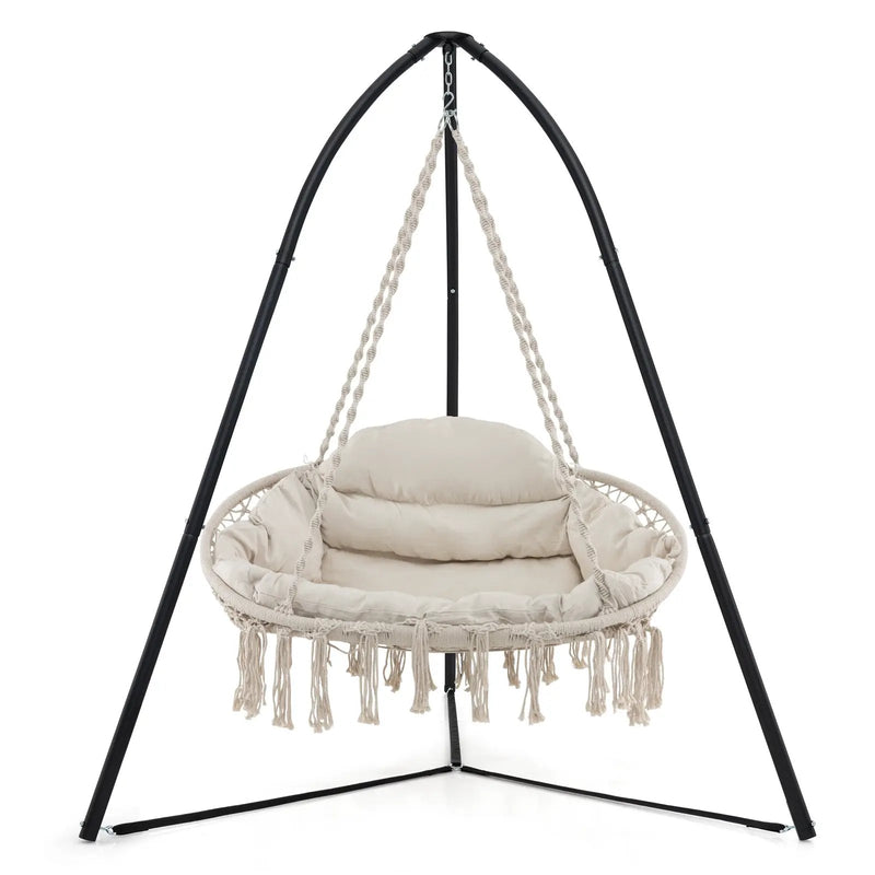 Hand-Woven Rope Hanging Chair with Cushion and Folding Frame by DirectDeals
