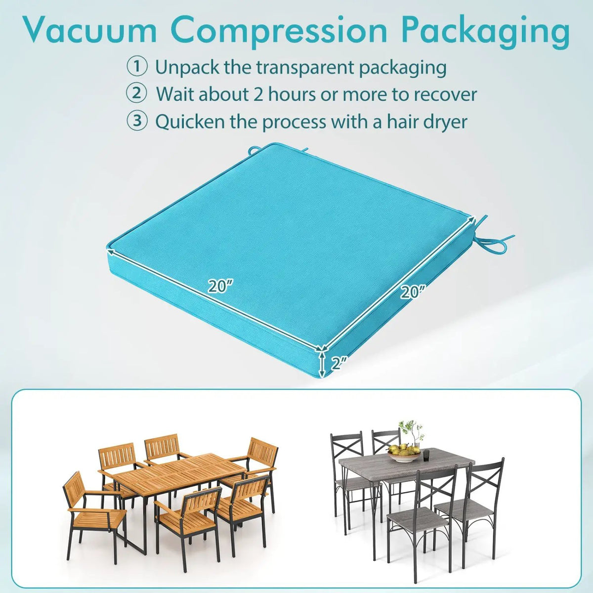 Outdoor Chair Cushions Set of 4 - Waterproof Olefin 20x20 by DirectDeals