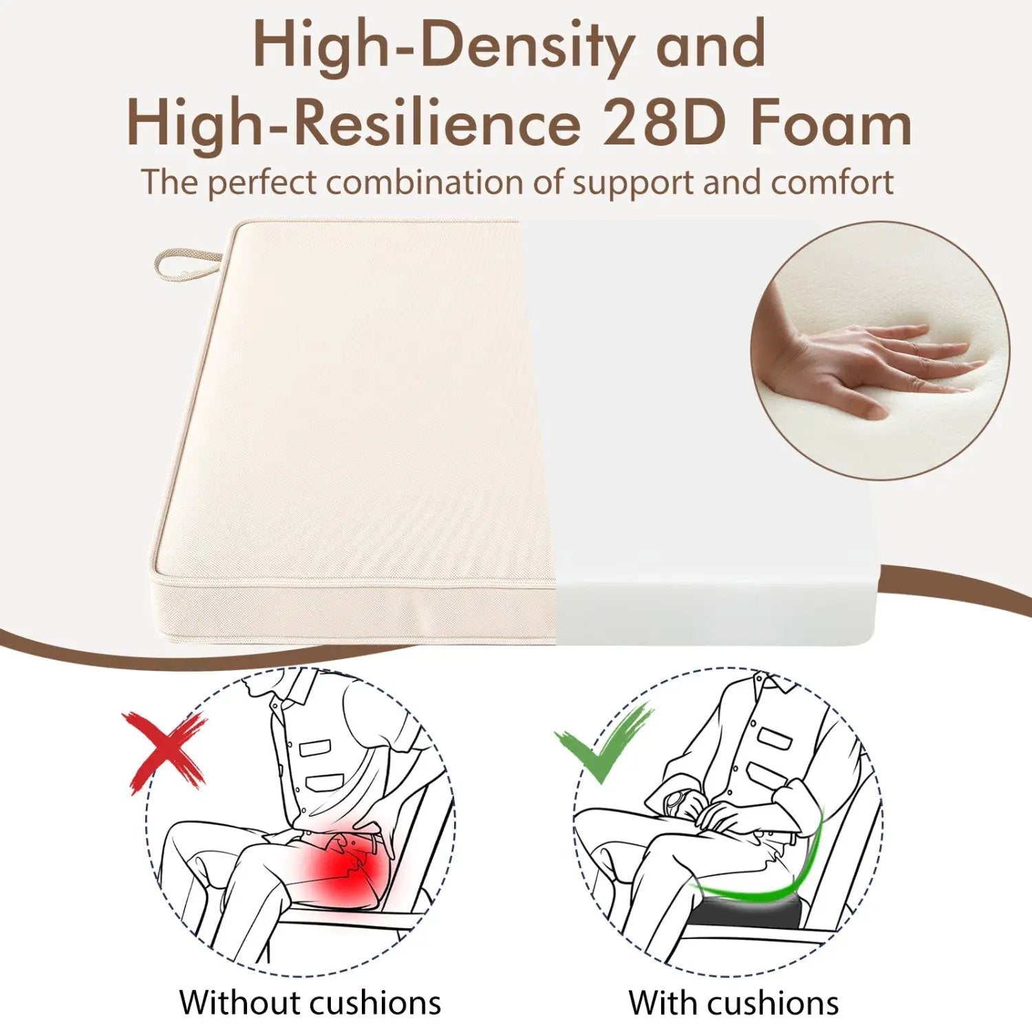 Outdoor Chair Cushions Set of 6 Waterproof Olefin 20x20 Inch by DirectDeals