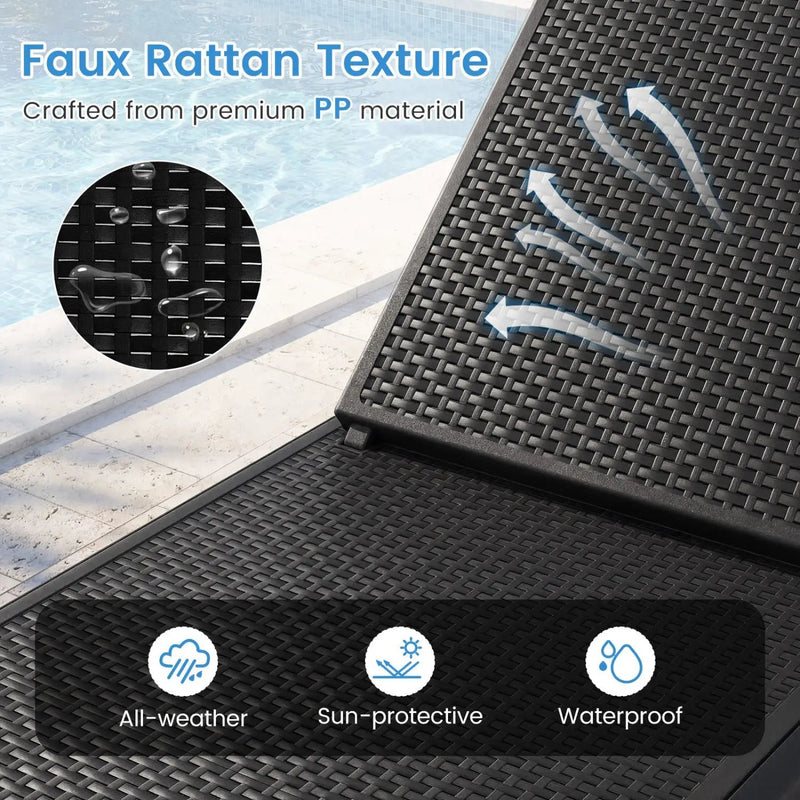 Outdoor Chaise Lounger Chair with Waterproof Rattan Textured PP Surface Set of 2 by DirectDeals