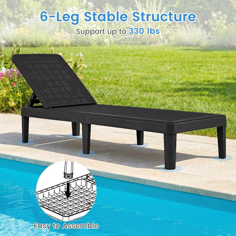 Outdoor Chaise Lounger Chair with Waterproof Rattan Textured PP Surface Set of 2 by DirectDeals