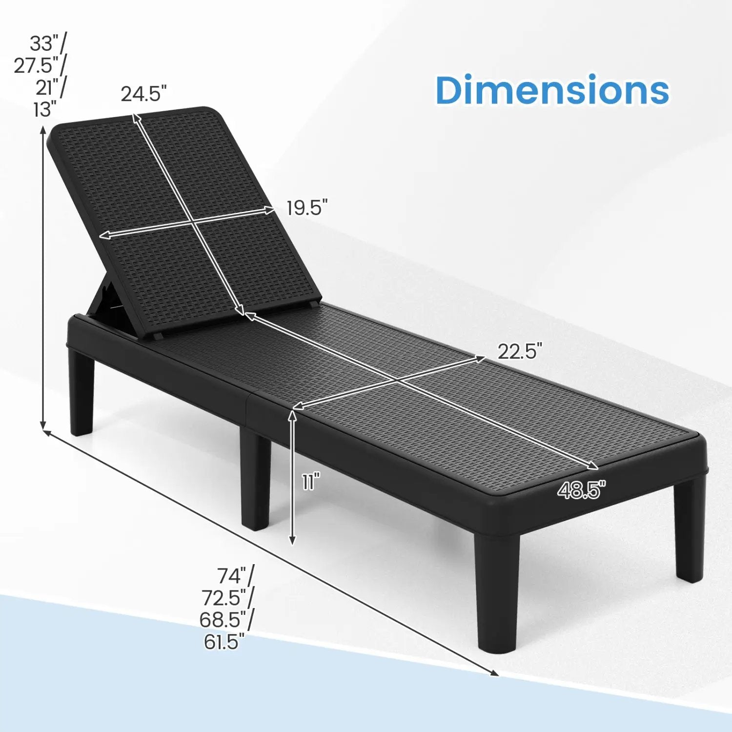 Outdoor Chaise Lounger Chair with Waterproof Rattan Textured PP Surface Set of 2 by DirectDeals