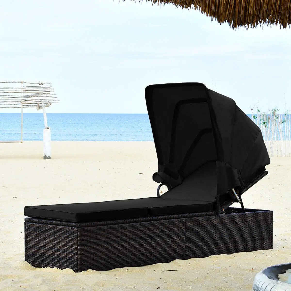 Outdoor Chaise Lounge Chair with Folding Canopy by DirectDeals