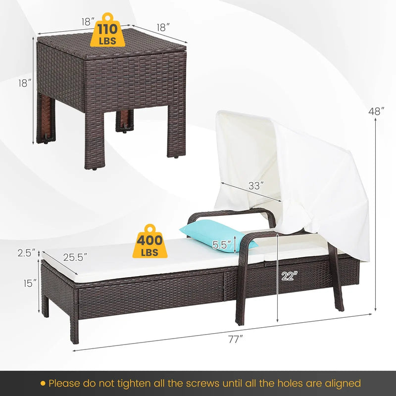 Outdoor Chaise Lounge Chair and Table Set with Folding Canopy and Armrests by DirectDeals