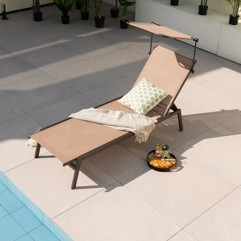 Outdoor Chaise Lounge Chair with Sunshade and 6 Adjustable Position-Brown by DirectDeals
