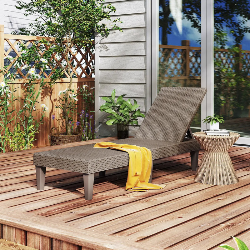 Outdoor Chaise Lounger Chair with Waterproof Rattan Textured PP Surface and 330 lbs Capacity by DirectDeals