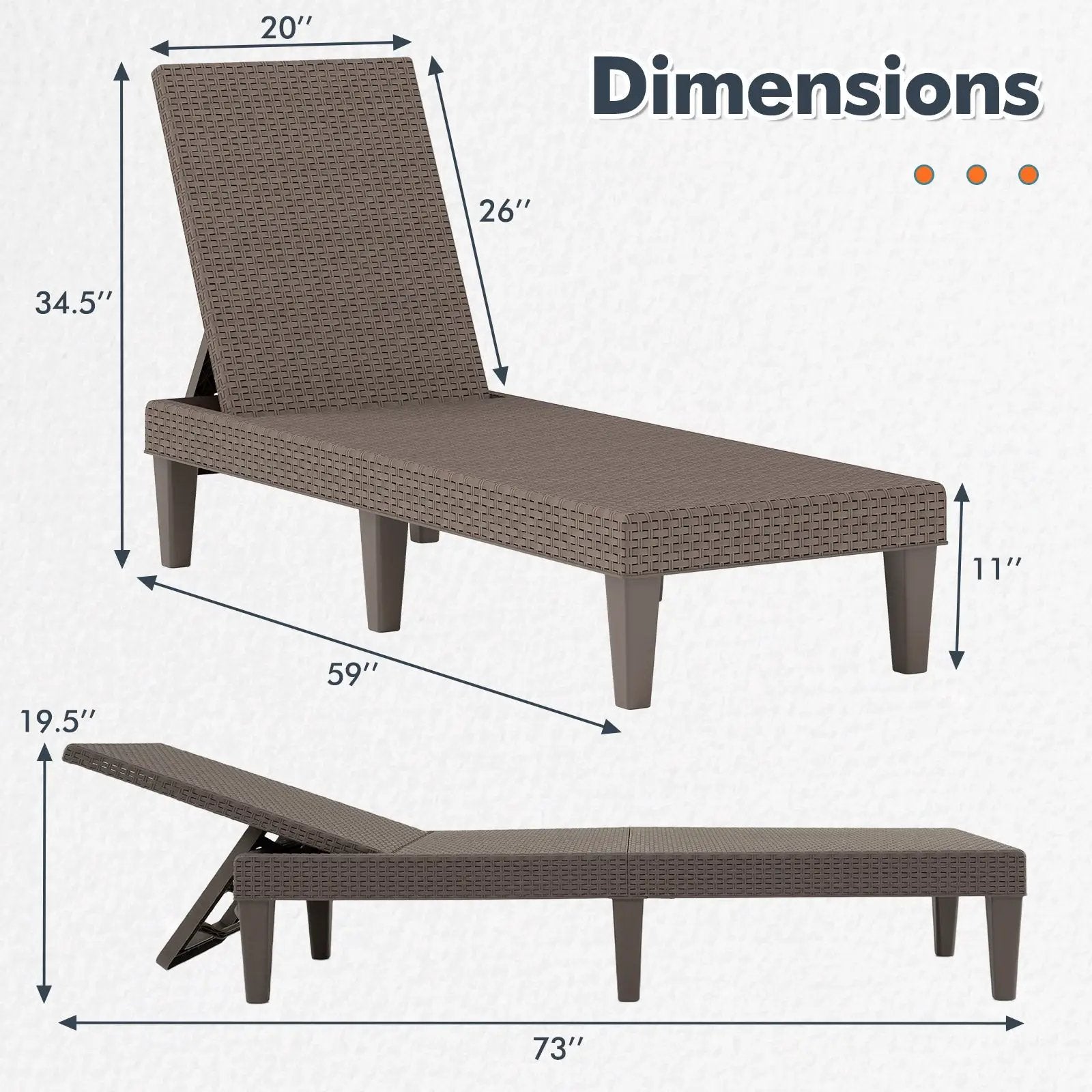 Outdoor Chaise Lounger Chair with Waterproof Rattan Textured PP Surface and 330 lbs Capacity by DirectDeals