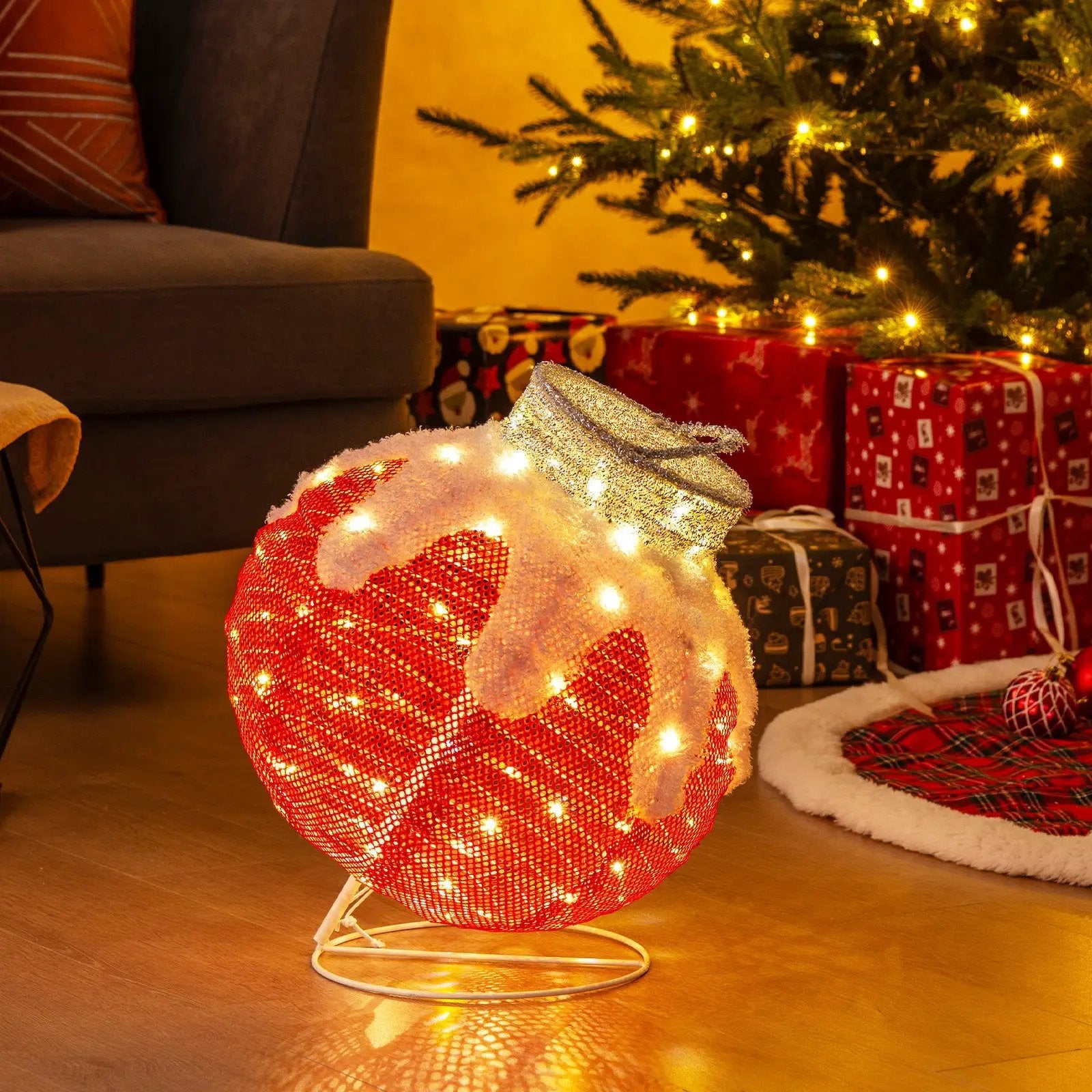 Outdoor Christmas Lantern Pop-Up Lighted Festive Ball with 80 LED Lights and Support Base by DirectDeals