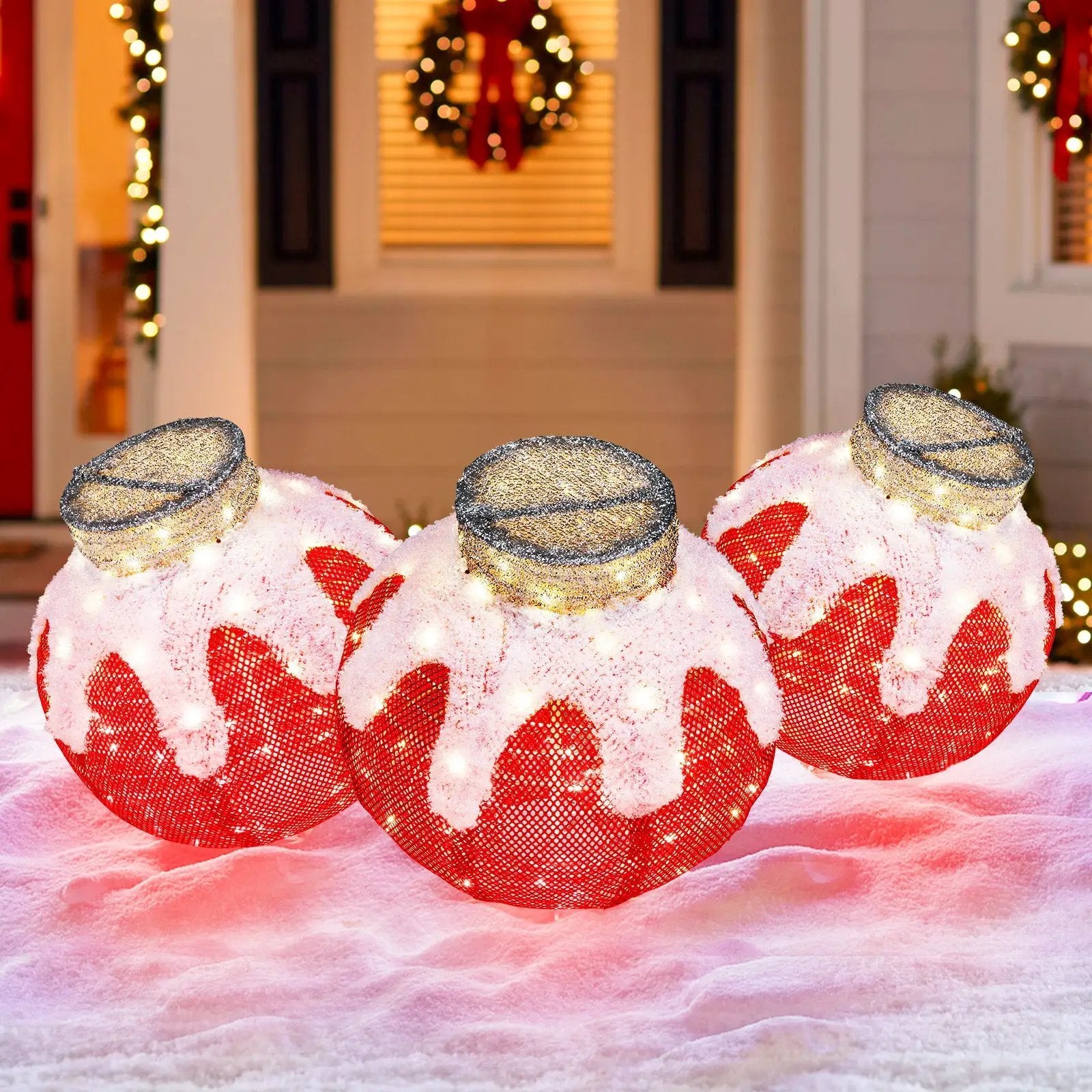 Outdoor Christmas Lantern Pop-Up Lighted Festive Ball with 80 LED Lights and Support Base by DirectDeals
