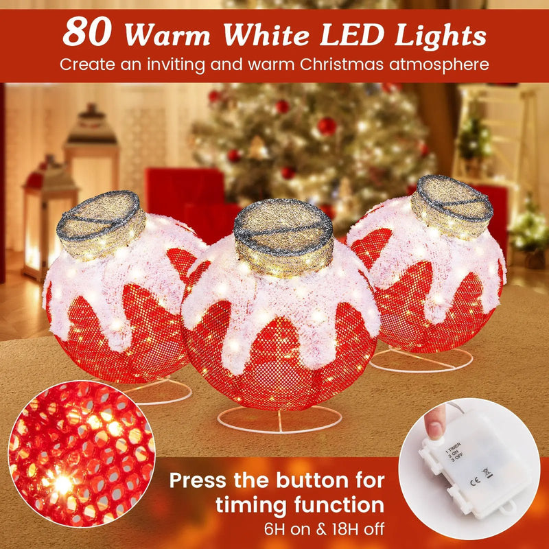Outdoor Christmas Lantern Pop-Up Lighted Festive Ball with 80 LED Lights and Support Base by DirectDeals
