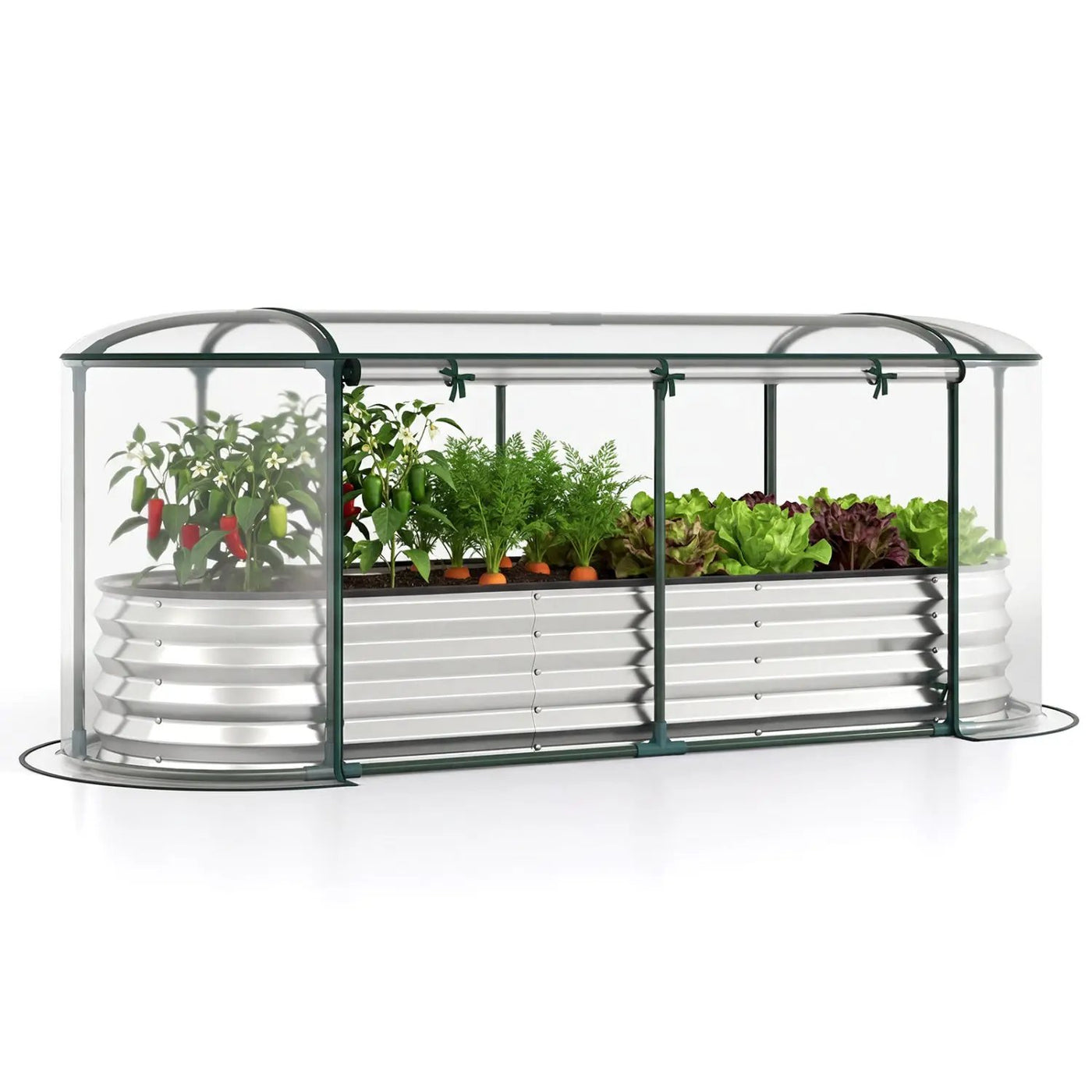 Outdoor Color Steel Raised Garden Bed with Greenhouse Cover Roll-up Window by DirectDeals