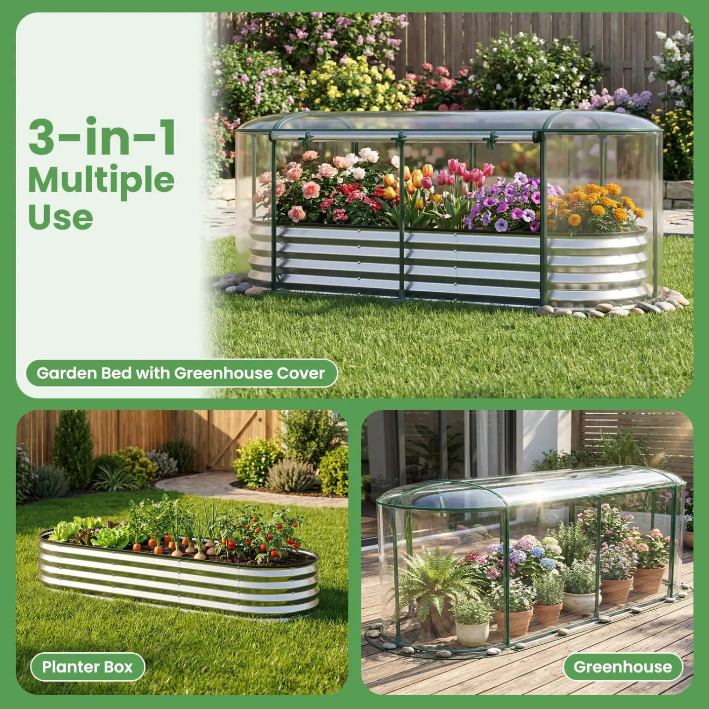 Outdoor Color Steel Raised Garden Bed with Greenhouse Cover Roll-up Window by DirectDeals