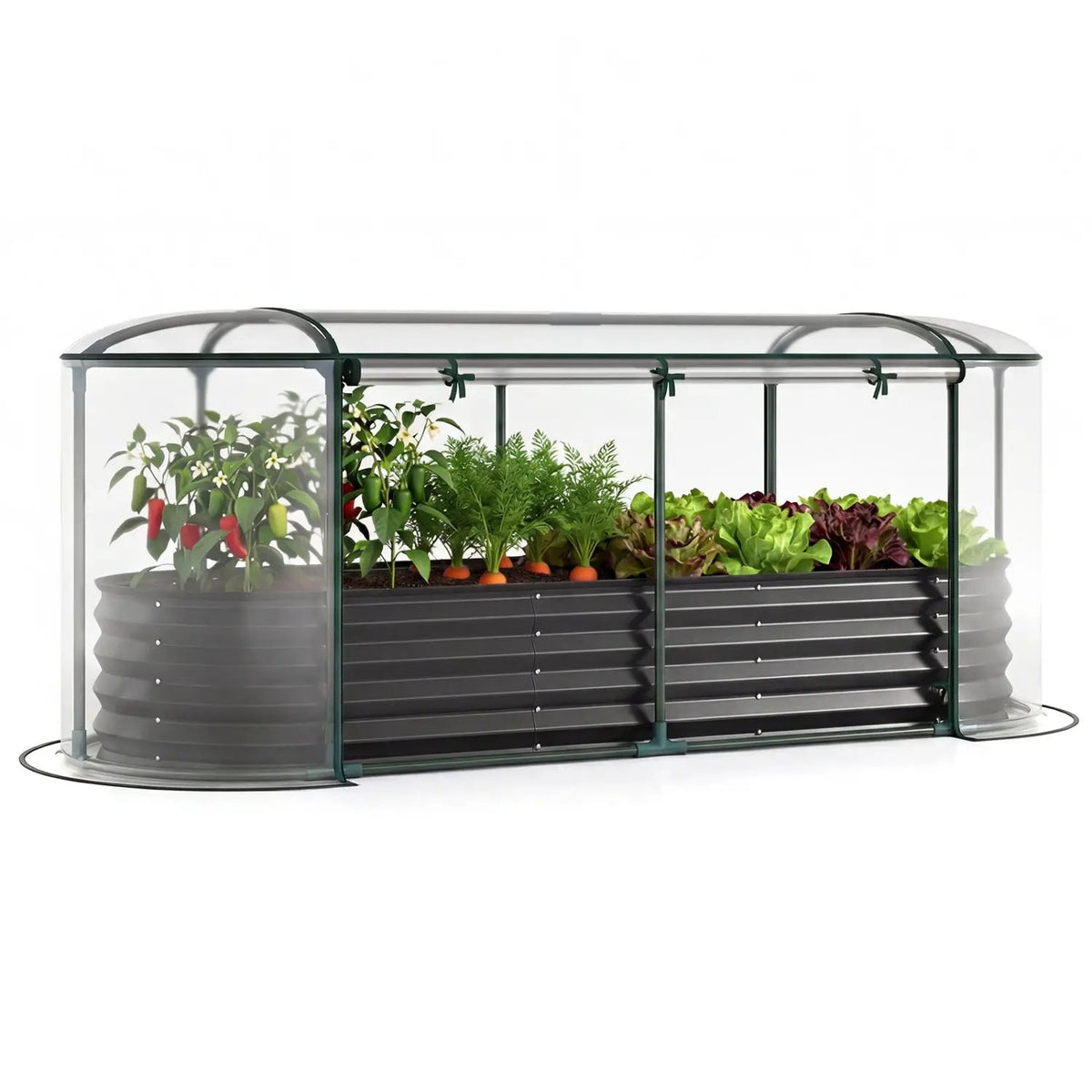 Outdoor Color Steel Raised Garden Bed with Greenhouse Cover Roll-up Window by DirectDeals