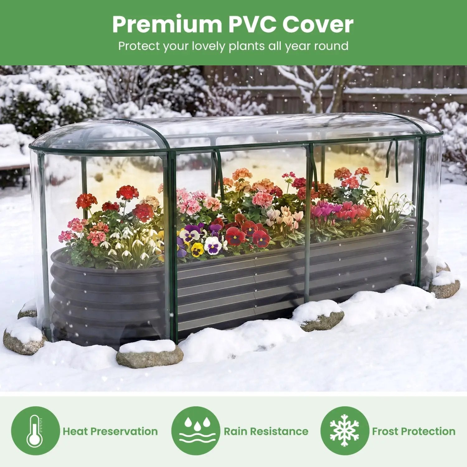 Outdoor Color Steel Raised Garden Bed with Greenhouse Cover Roll-up Window by DirectDeals