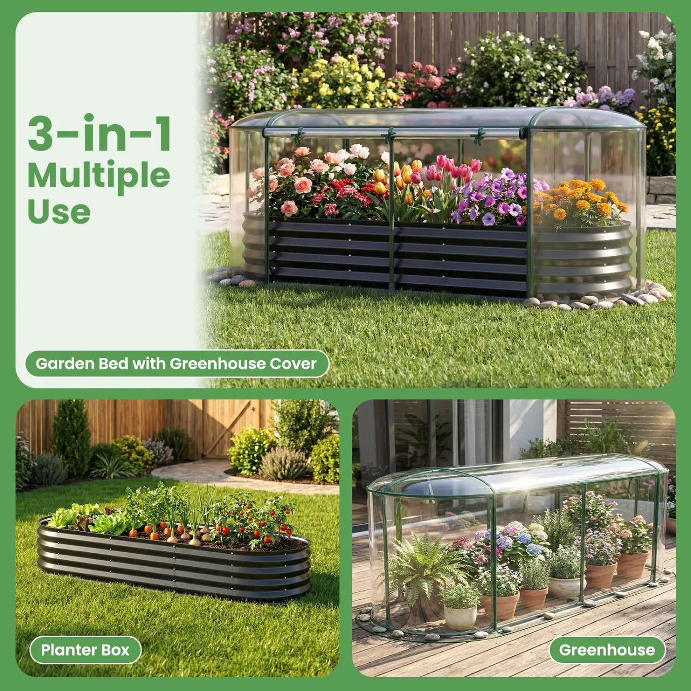 Outdoor Color Steel Raised Garden Bed with Greenhouse Cover Roll-up Window by DirectDeals